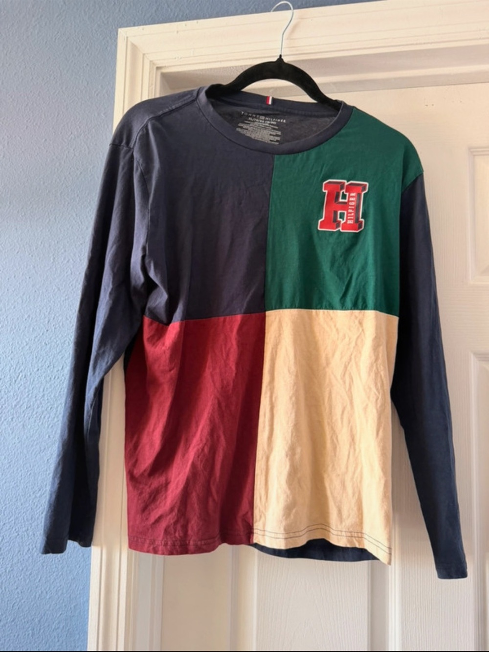 Tommy Hilfiger Kids Long-Sleeve Colorblock Tee - Navy/Green/Red/Cream